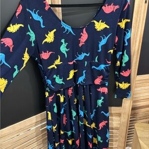 Navy Dinosaur Print Women's Casual Dress